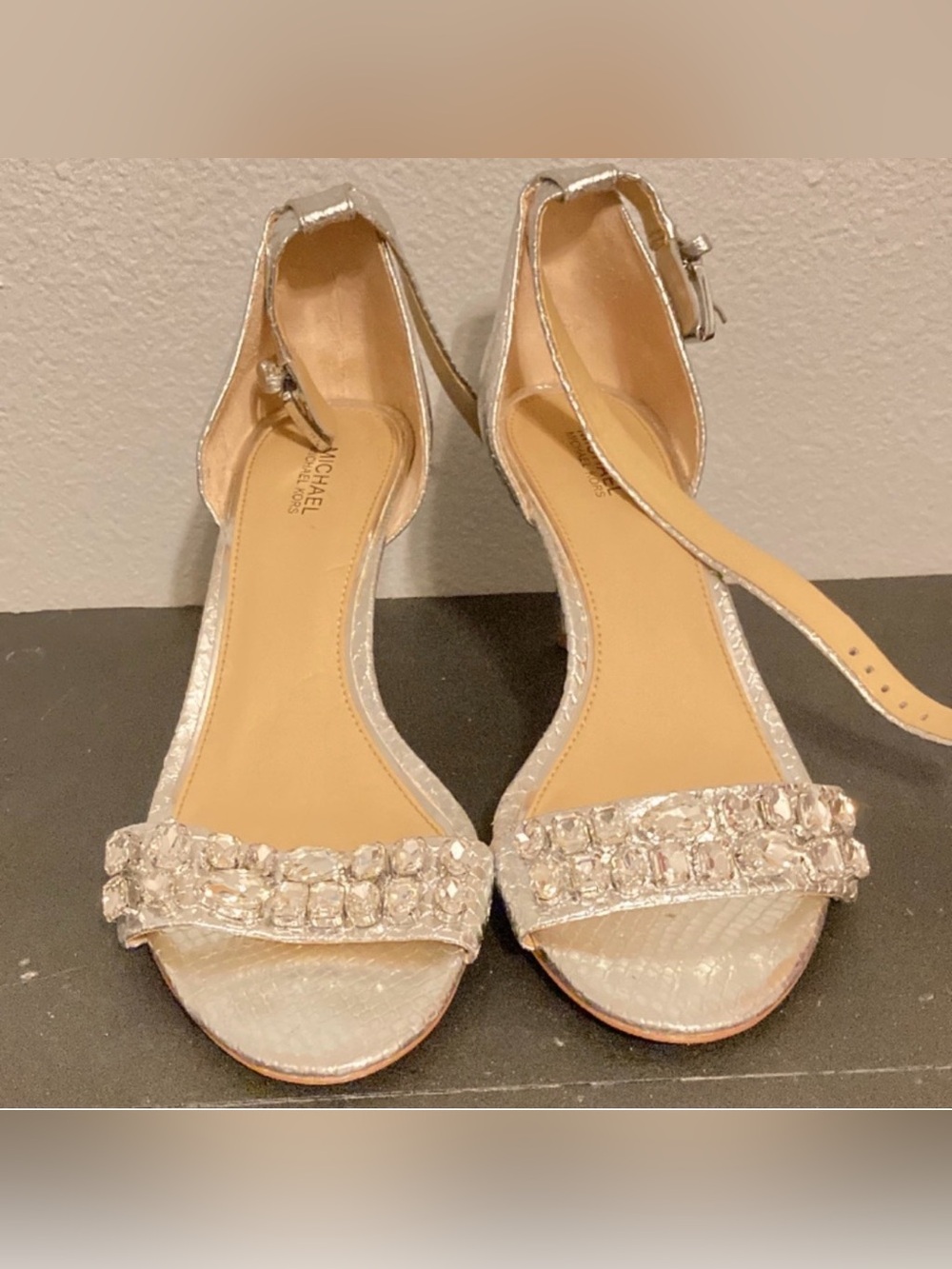 Michael Kors Silver Crystal Ankle-Strap Sandals